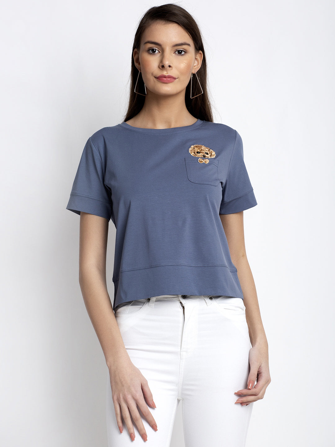 Women Blue Round Neck Solid T-Shirt