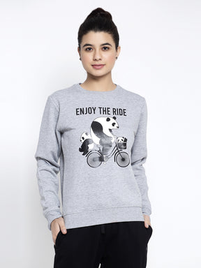 Women Grey Round Neck Printed Sweatshirt