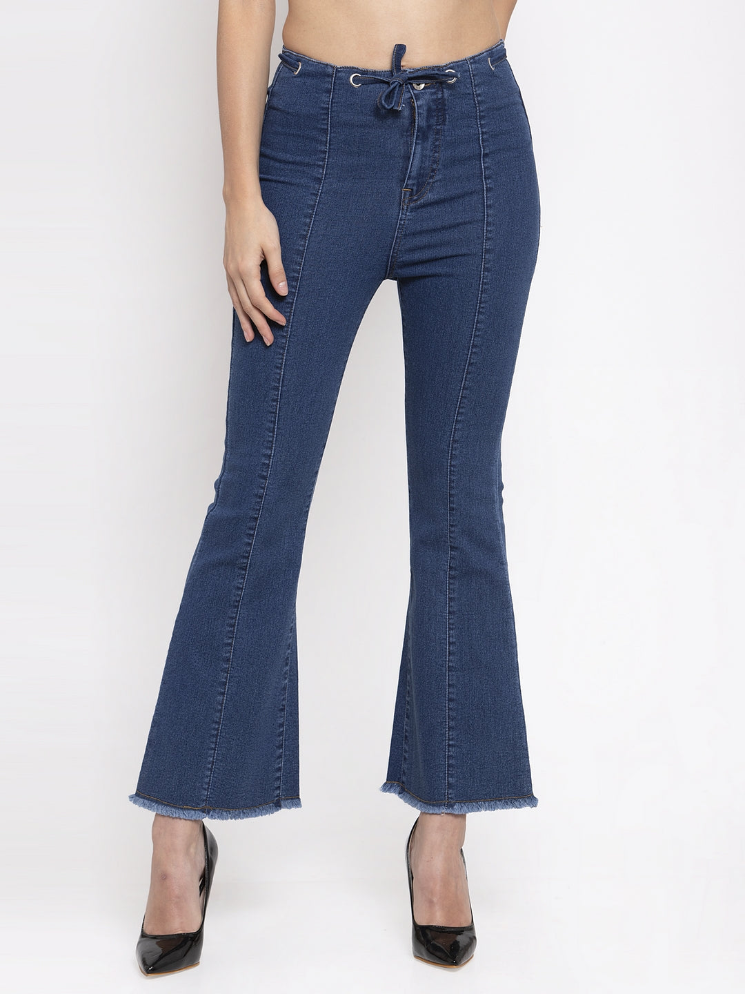 women solid blue denim jeans