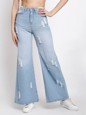 Women High-Rise Blue Denim Flared Jeans