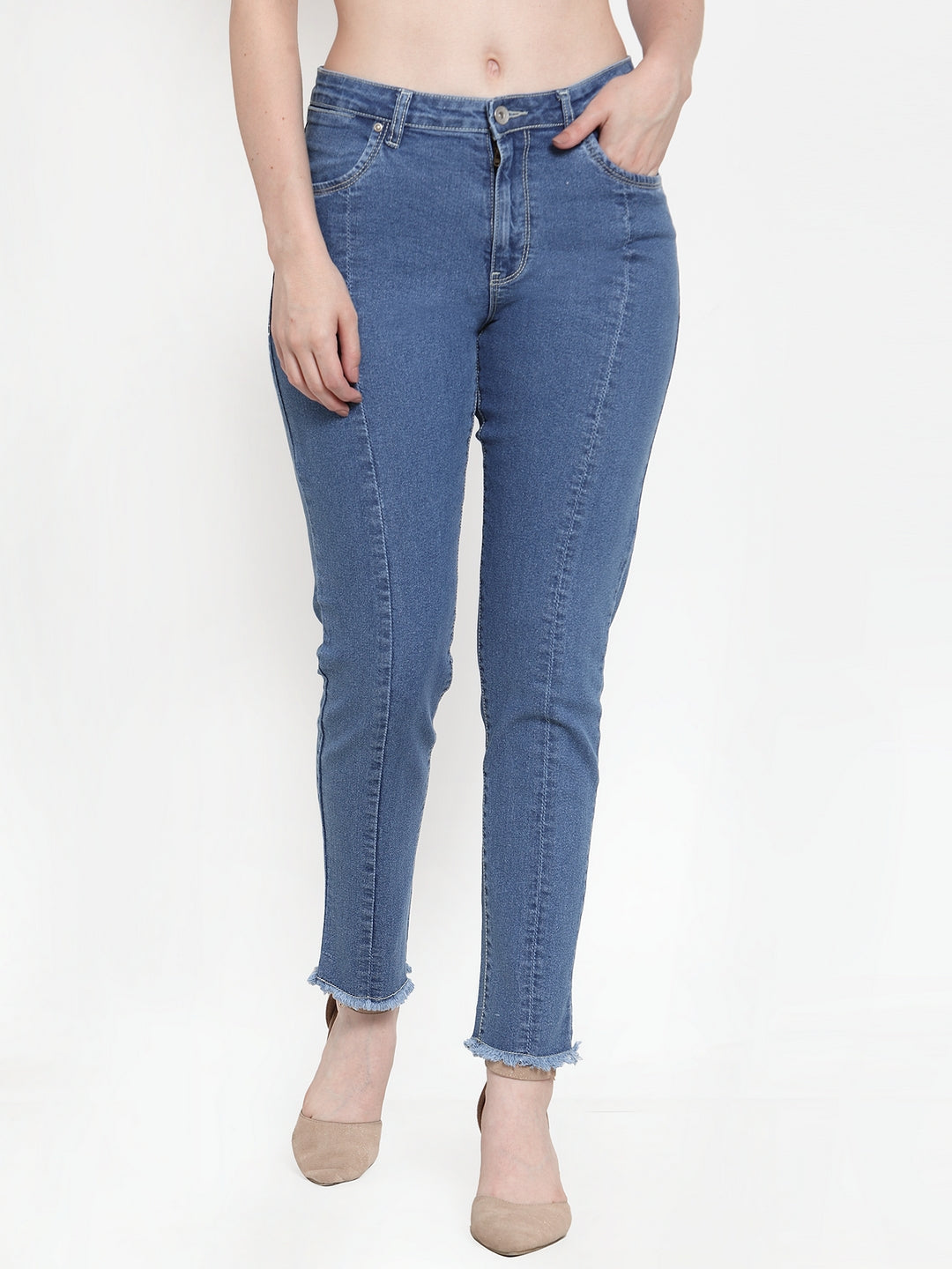 Women Blue Denim Solid Fitted Jeans