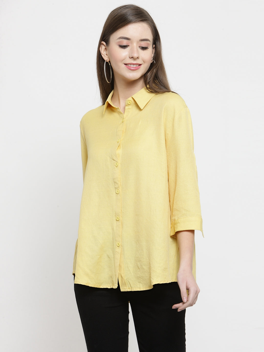 Women Plain White And Yellow Combo Of 2 Collar Shirt