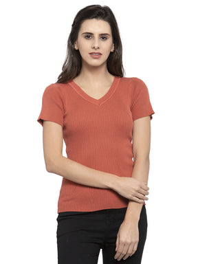 Women Solid Tan and Black Viscose Combo of 2 Tops