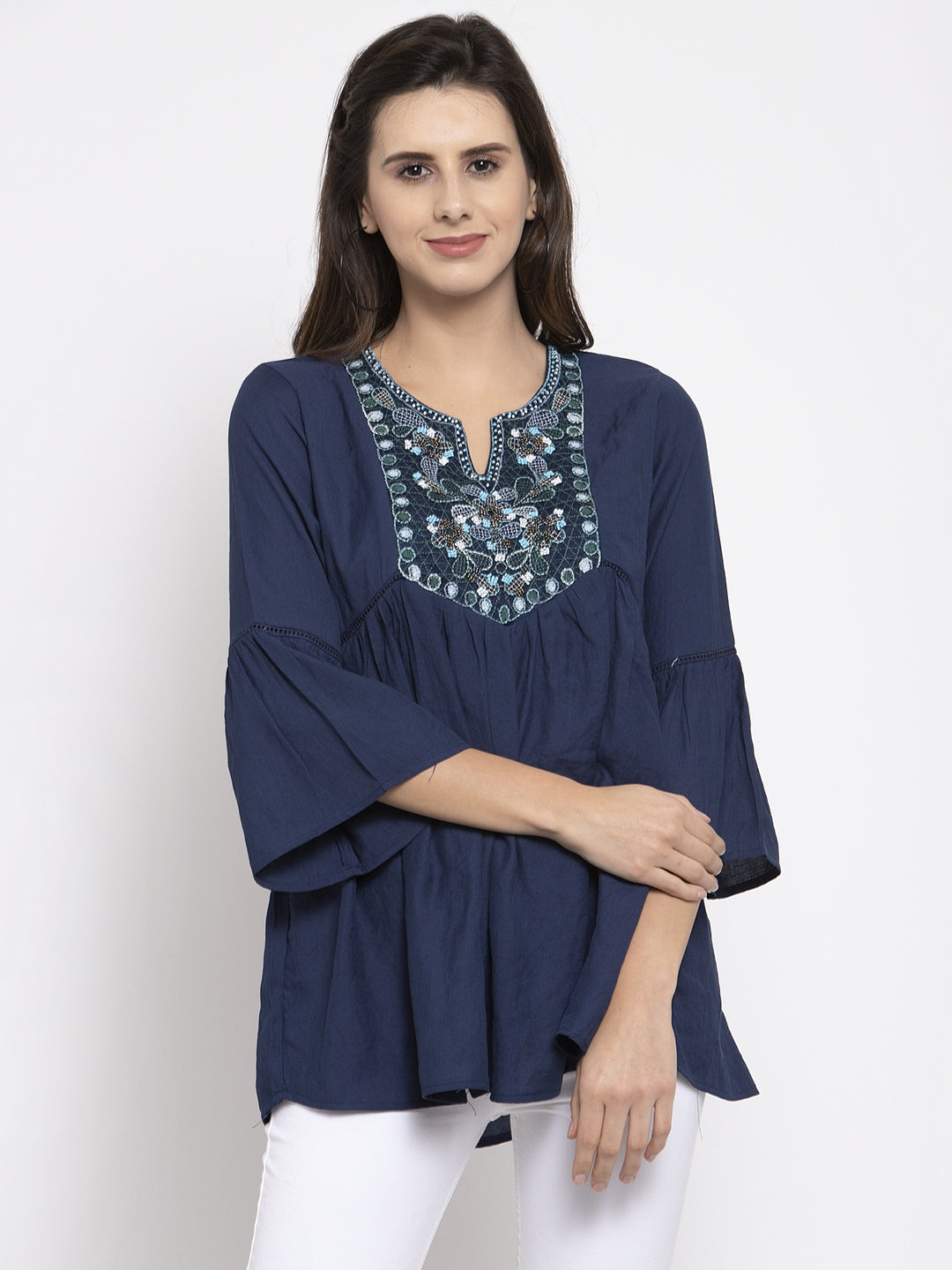 Women Peplum Embroidered Top