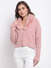 Best Pink Collared Solid KNIT Cardigan