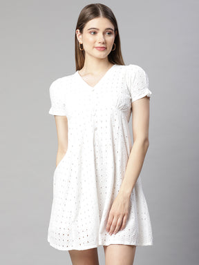 women white schiffli cotton skater dress