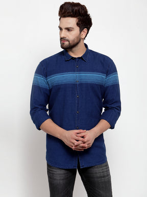 Men Blue Printed Denim Shirt