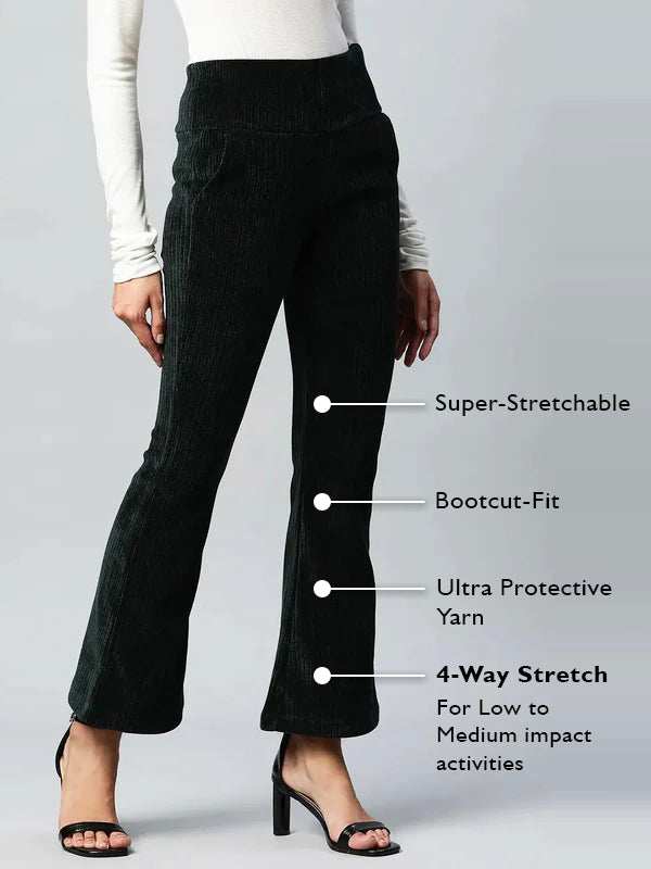 Bootcut Ankle Length Bottle Green Cordroy Jegging