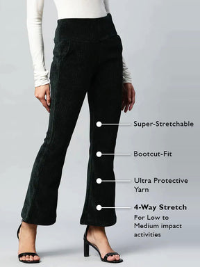 Bootcut Ankle Length Bottle Green Cordroy Jegging