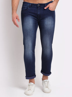 Men Blue Cotton Blend Solid Jeans