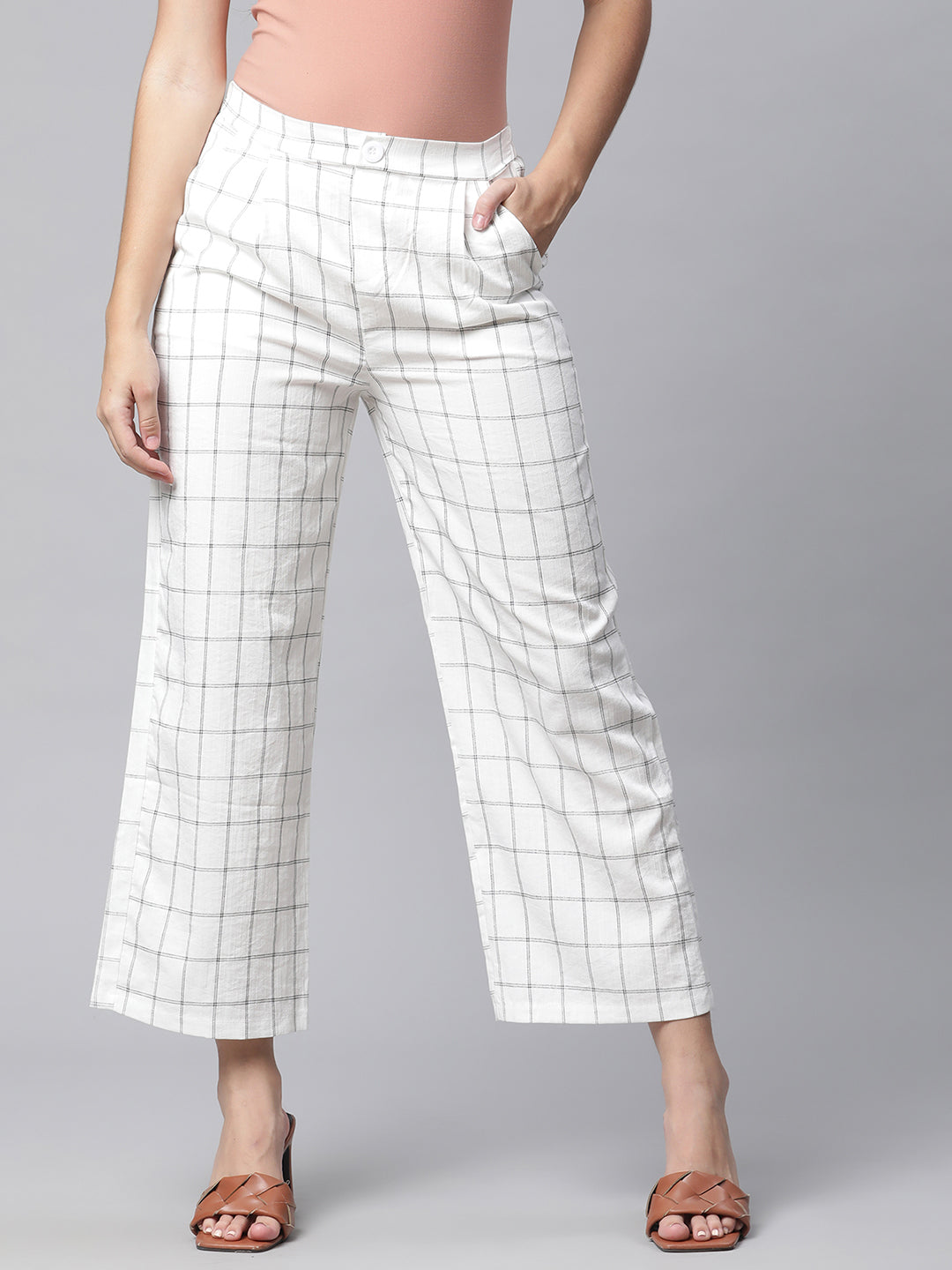 Women White Checked Lower