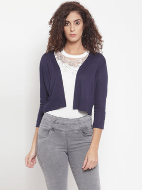 Women Solid Navy Blue Shrug