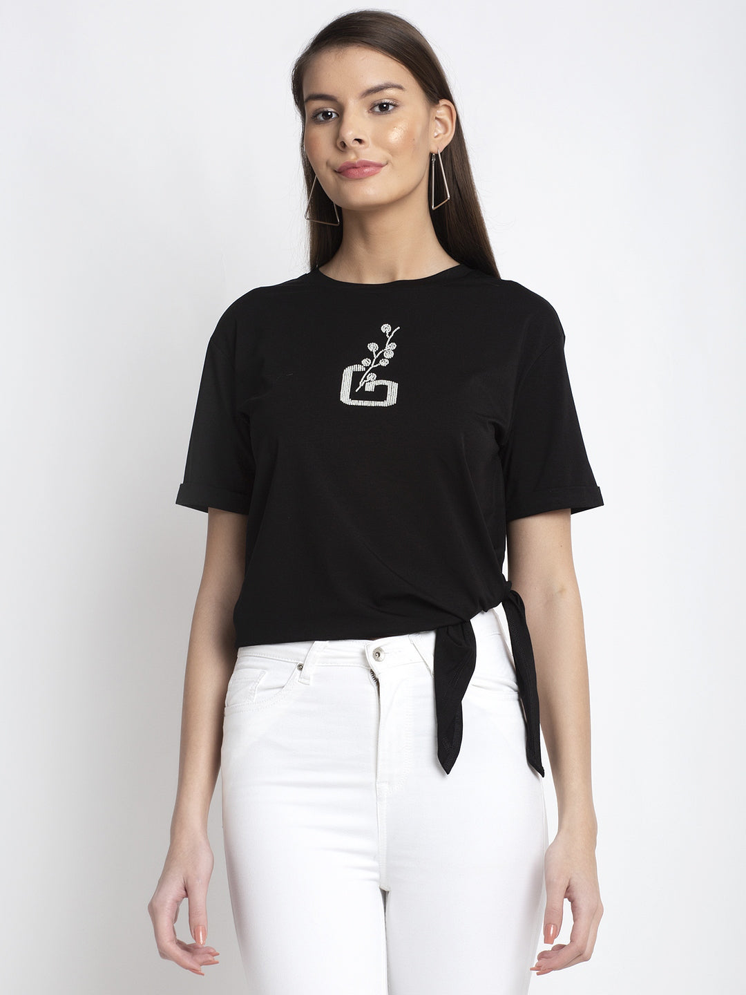 Women Black Round Neck Solid T-Shirt