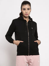 Women Black Solid Hooded Sweatshirt