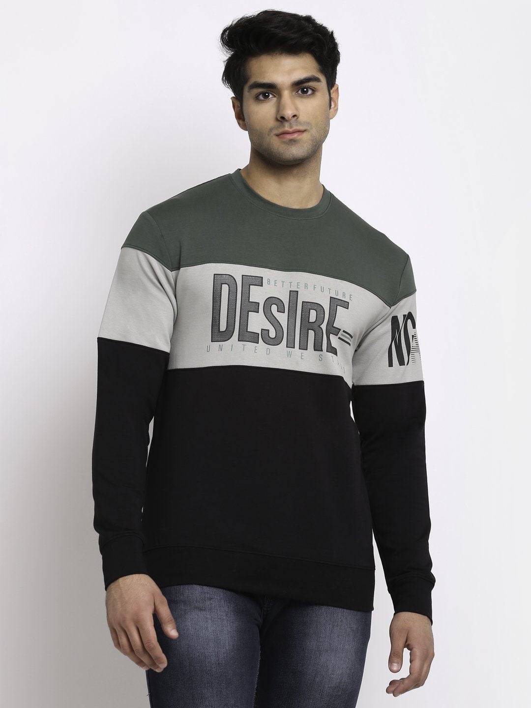 Men Mint Black Round Neck Hosiery Printed Sweatshirt