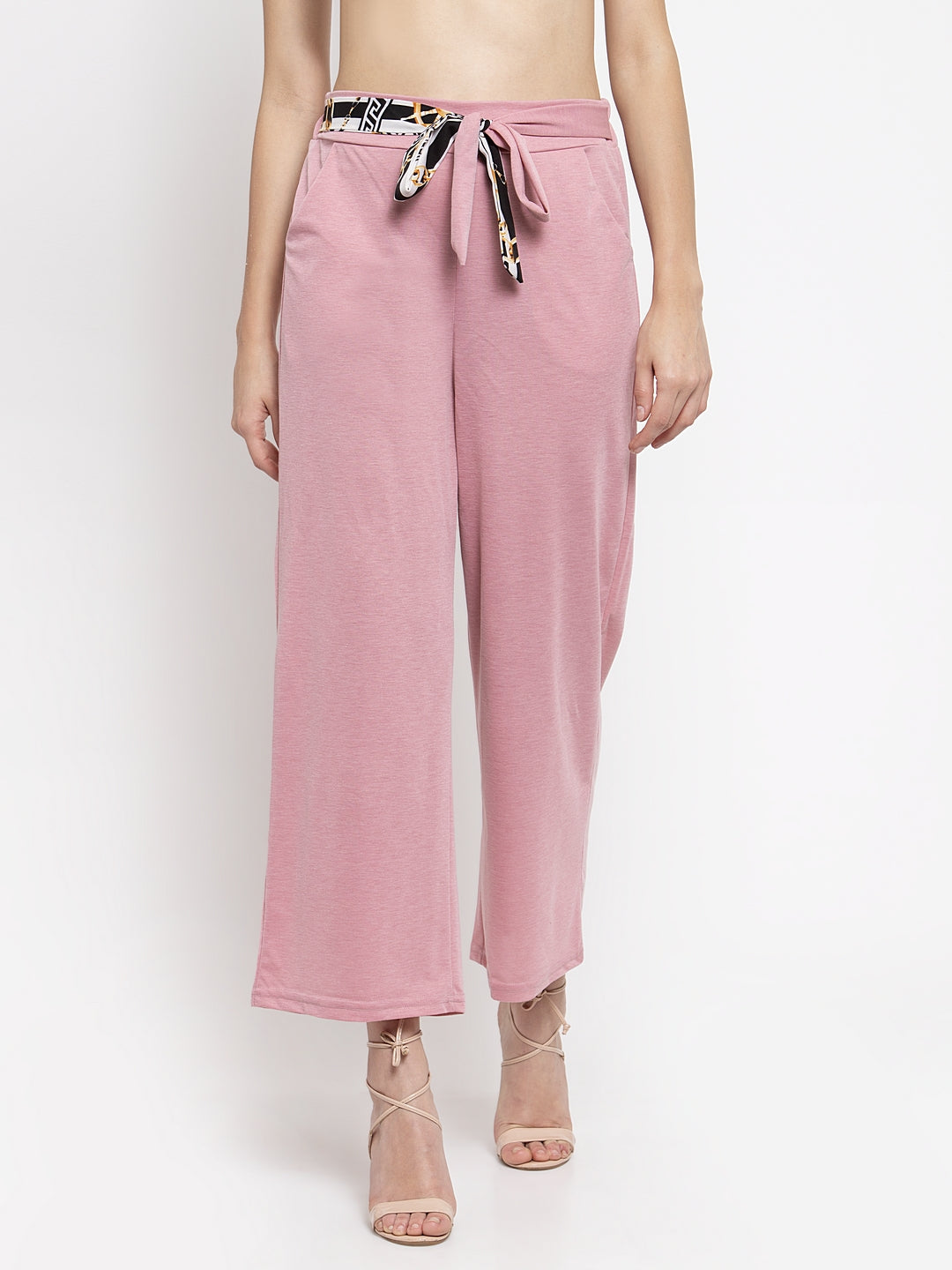Solid Pink Plazo With Scarf Belt