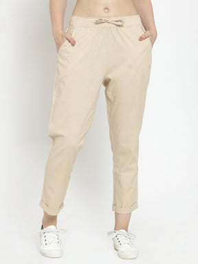 Beige Solid Tapered Fit Lower
