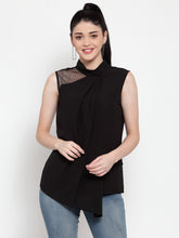 Women Black Turtle Neck Asymmatric Hem Top