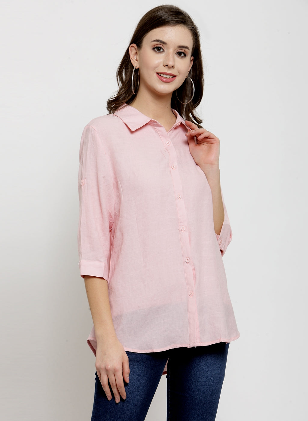 women pink solid cotton shirt