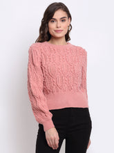 Women Pink Round Neck Solid KNIT Pullover