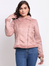 Women Pink Collared Solid Jacket