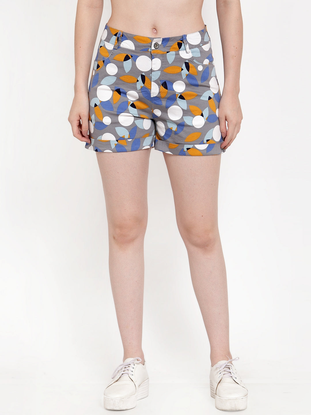 Women Grey Cotton Printed Shorts