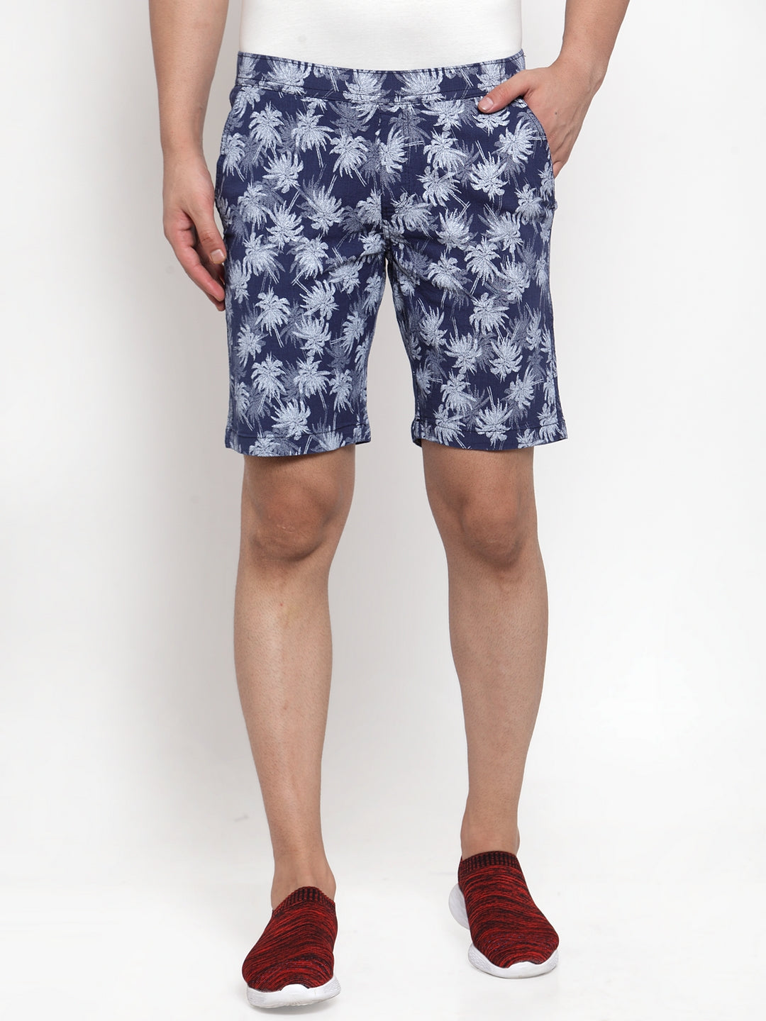 Mens Printed Navy Blue And Plain Sky Blue Combo Of 2 Shorts