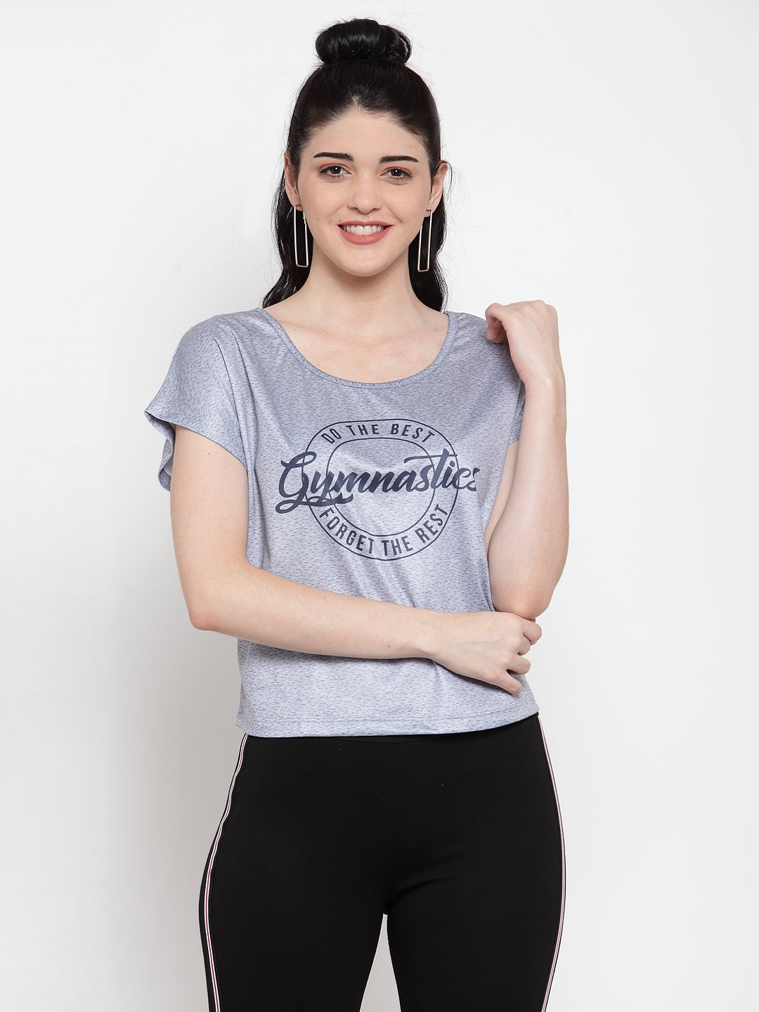 Women Steel Grey Printed T-Shirt