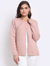 Best  Pink Round Neck Solid KNIT Cardigan