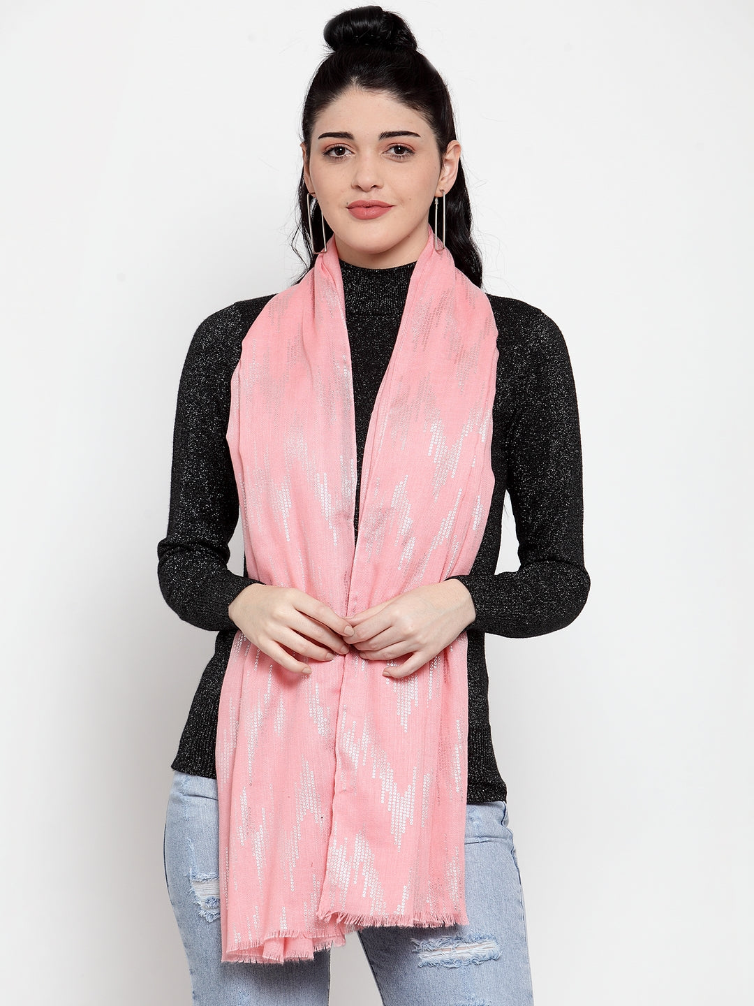 Women Pink Foil Printed Stole