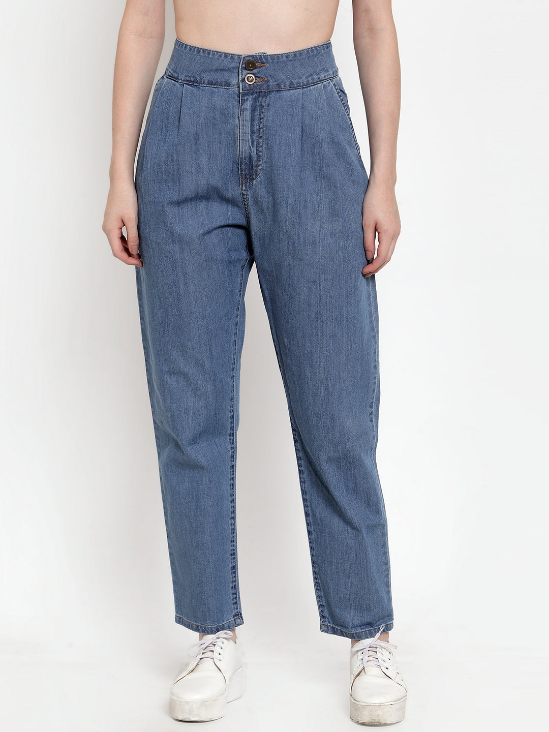 Women Blue Denim Solid Trouser