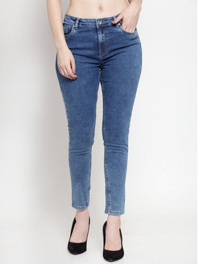 Women Blue Denim Straight Fitted Jeans