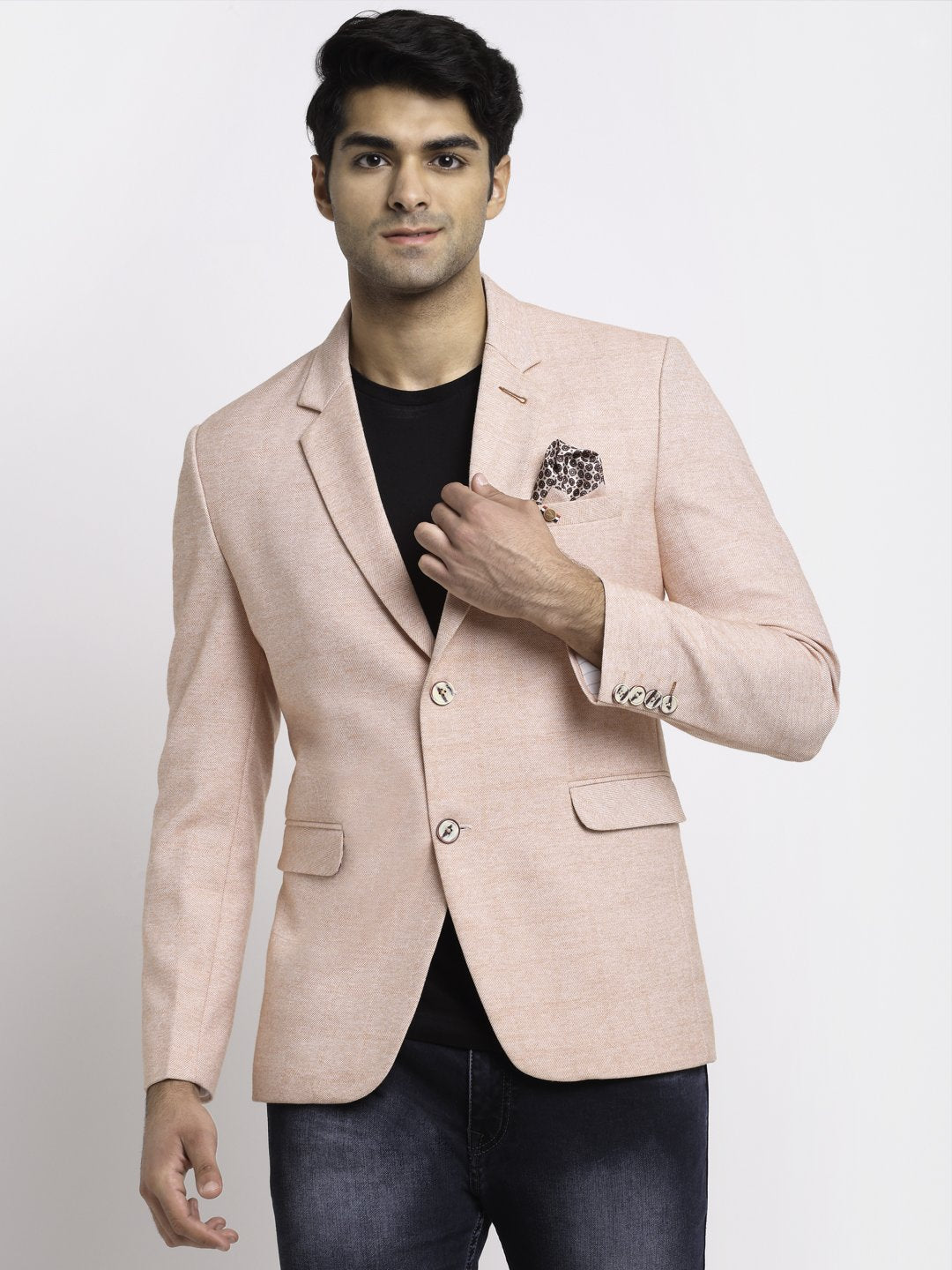 Men Pink Notched Lapel Solid Coat