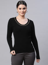 Women Round Neck Ribbed Hem Full Sleeves