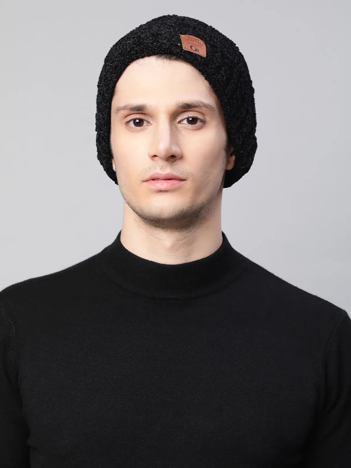 Mens Black Cable knit Wool Cap