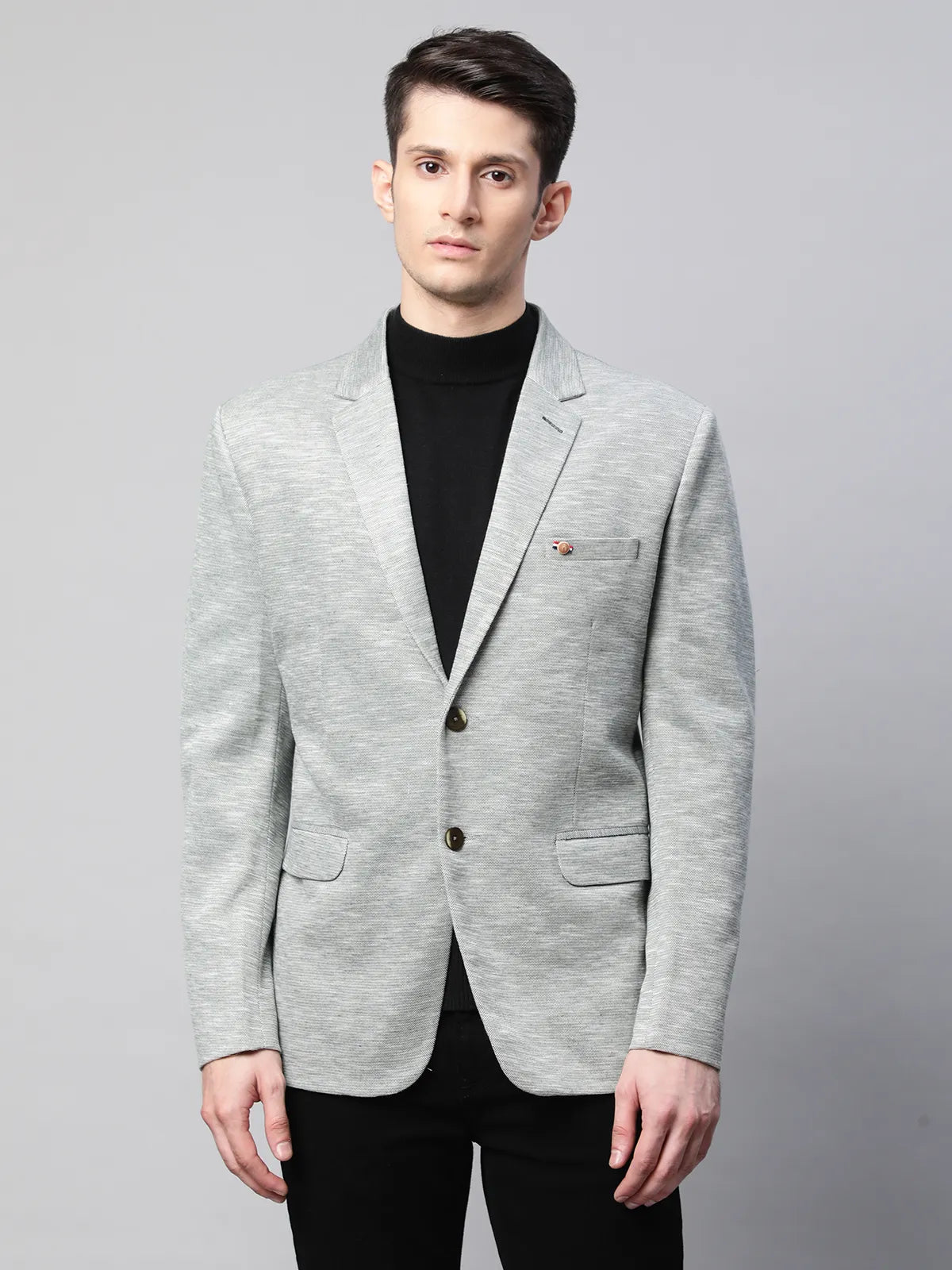 Mens Green Cotton Terry Slub Textured Single Breasted Coat - Global Republic