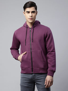 Mens Mulberry Solid Regular Fit Fleece Hooded Sweatshirt