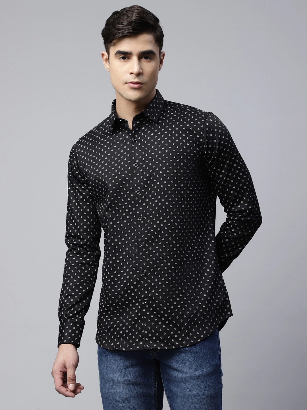 Mens Black Slim Fit Dobby Detail Formal Shirt - Global Republic