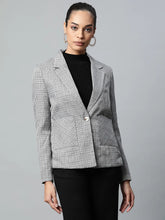 Women Grey Notch Collar  Panel Checkered Coat