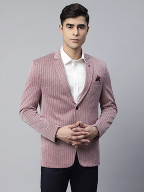 Mens Maroon Tailored Fit Textured Striped Pattern Coat