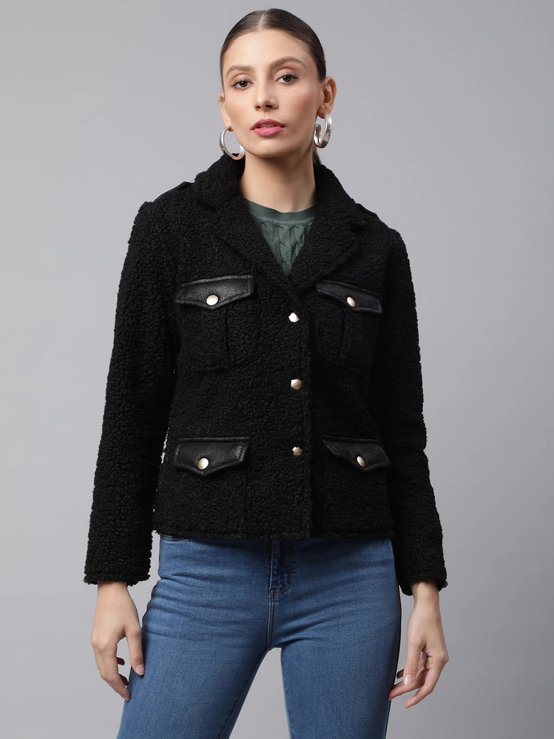Black Polar Straight Fit Fleece Jacket - Global Republic