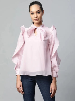 Women Keyhole Neck Full Sleeve Blouson Top
