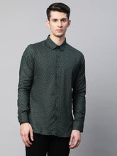 Mens Olive Regular Fit Overall Printed Shirt