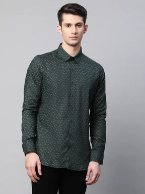Mens Olive Regular Fit Overall Printed Shirt