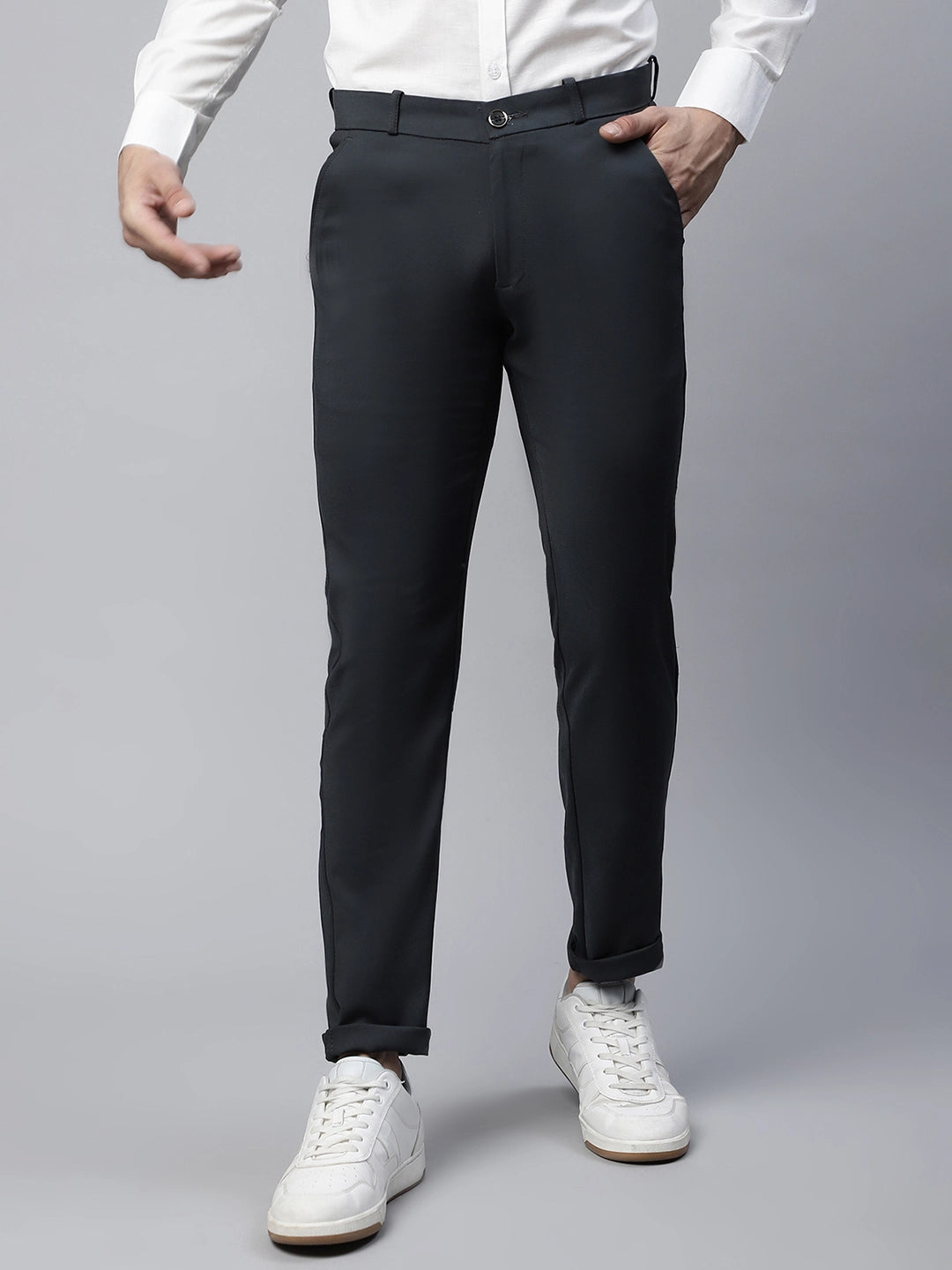 Mens Green Regular Fit Mid Rise Trouser - Global Republic