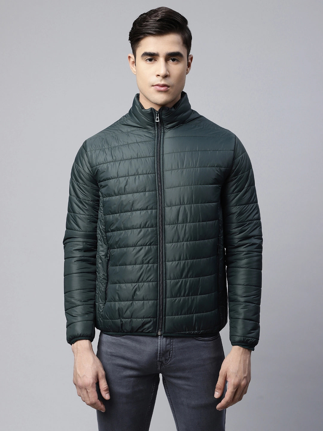 Mens Bottel Green Windproof Puffer Jacket
