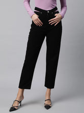 women black cut out detail tapered leg high rise jeans