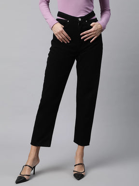 Buy Women Tapered-Fit High Rise Cropped Length Black Jeans - Global Republic