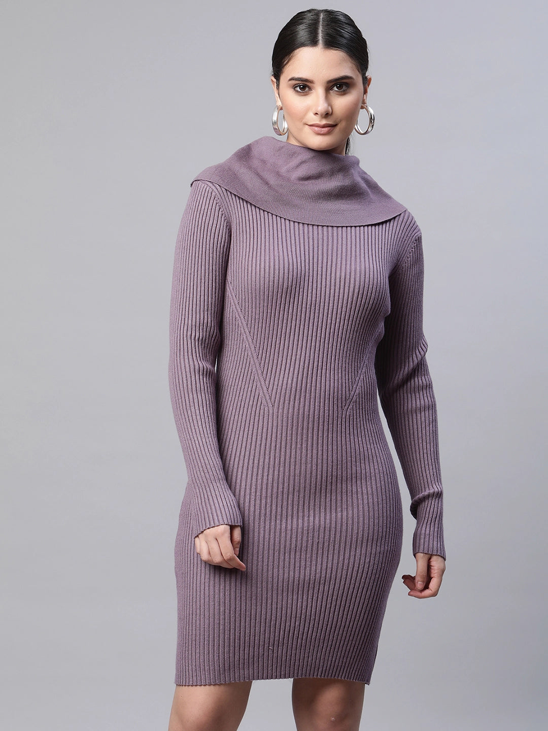 Women Elongated Neck Full Sleeves Mauve Slim Fit - Main Image
