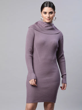women high neck elongated full sleeves slim fit polyester dress